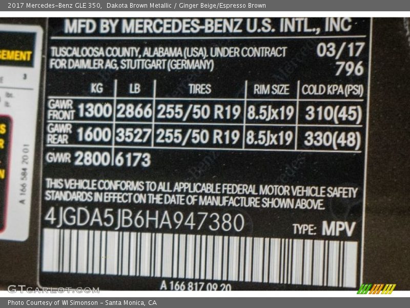 Dakota Brown Metallic / Ginger Beige/Espresso Brown 2017 Mercedes-Benz GLE 350