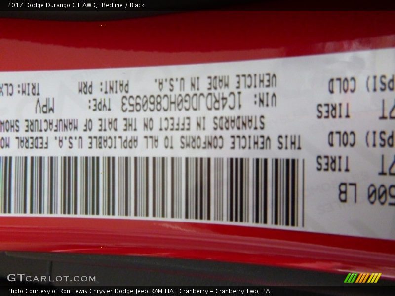 Redline / Black 2017 Dodge Durango GT AWD