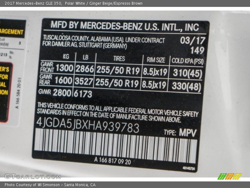 Polar White / Ginger Beige/Espresso Brown 2017 Mercedes-Benz GLE 350