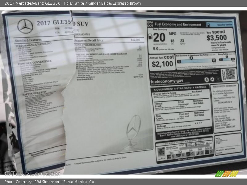 Polar White / Ginger Beige/Espresso Brown 2017 Mercedes-Benz GLE 350