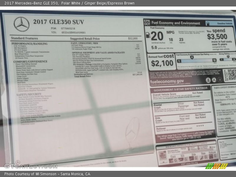 Polar White / Ginger Beige/Espresso Brown 2017 Mercedes-Benz GLE 350