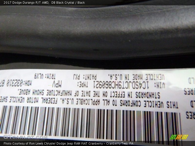 DB Black Crystal / Black 2017 Dodge Durango R/T AWD