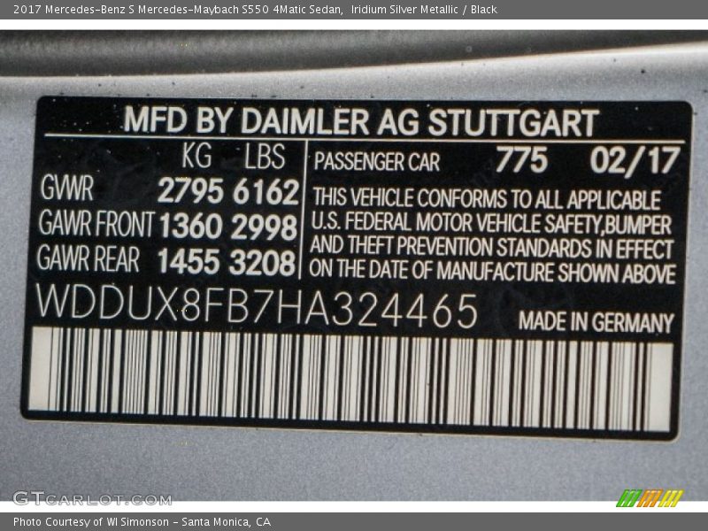 2017 S Mercedes-Maybach S550 4Matic Sedan Iridium Silver Metallic Color Code 775
