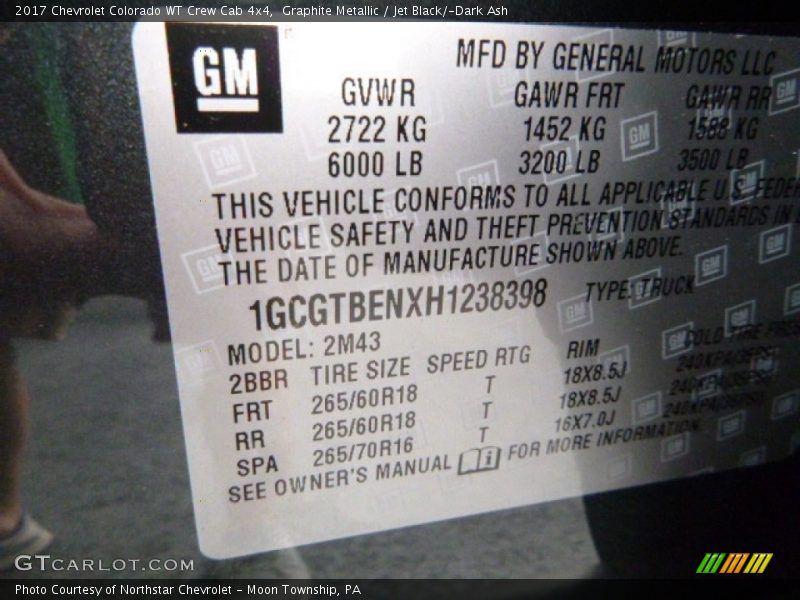 Graphite Metallic / Jet Black/­Dark Ash 2017 Chevrolet Colorado WT Crew Cab 4x4