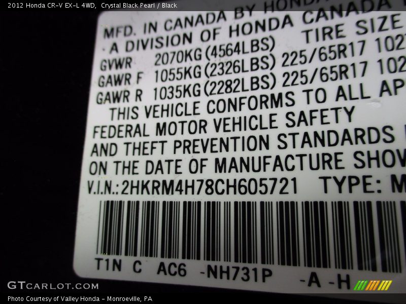 Crystal Black Pearl / Black 2012 Honda CR-V EX-L 4WD