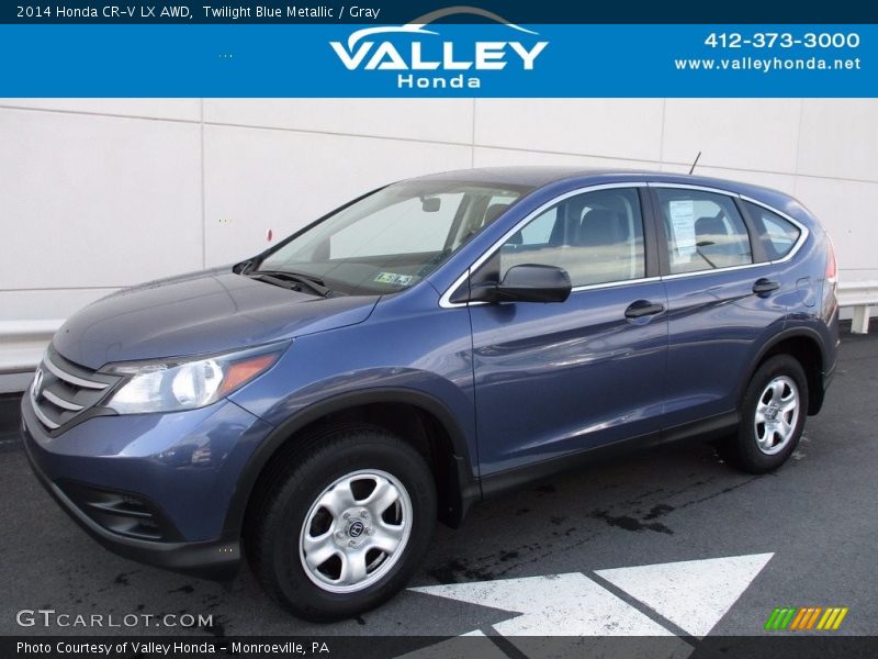 Twilight Blue Metallic / Gray 2014 Honda CR-V LX AWD