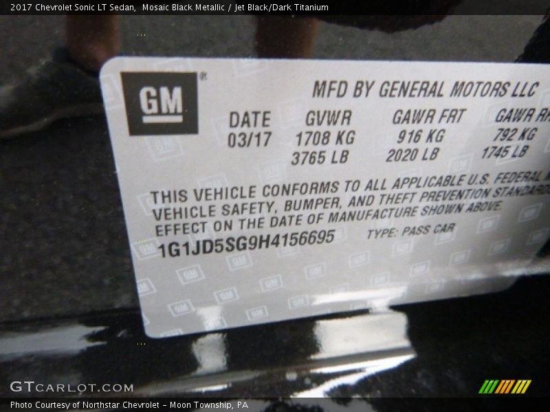 Mosaic Black Metallic / Jet Black/Dark Titanium 2017 Chevrolet Sonic LT Sedan