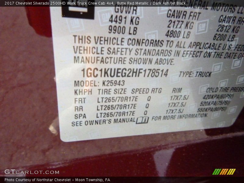 Butte Red Metallic / Dark Ash/Jet Black 2017 Chevrolet Silverado 2500HD Work Truck Crew Cab 4x4