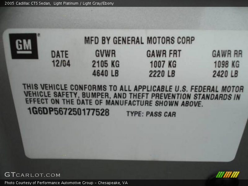 Light Platinum / Light Gray/Ebony 2005 Cadillac CTS Sedan