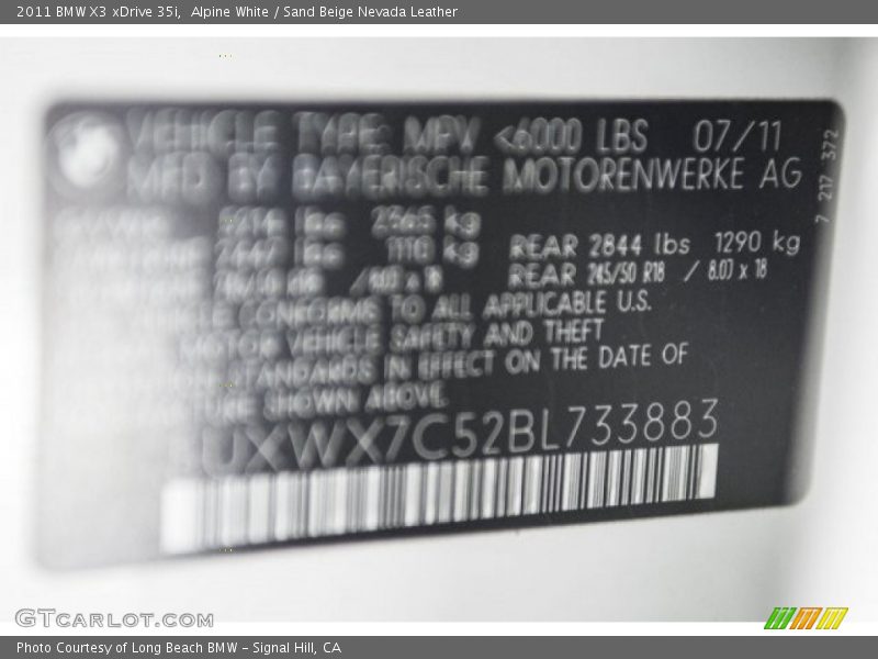Alpine White / Sand Beige Nevada Leather 2011 BMW X3 xDrive 35i