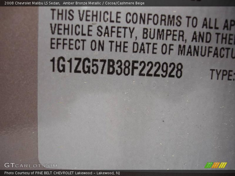 Amber Bronze Metallic / Cocoa/Cashmere Beige 2008 Chevrolet Malibu LS Sedan
