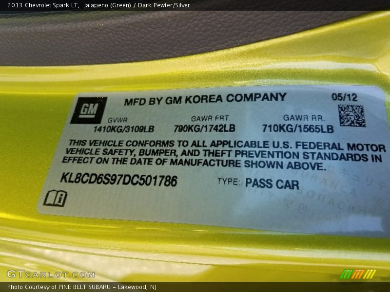 Jalapeno (Green) / Dark Pewter/Silver 2013 Chevrolet Spark LT