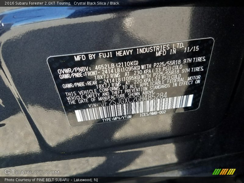 Crystal Black Silica / Black 2016 Subaru Forester 2.0XT Touring