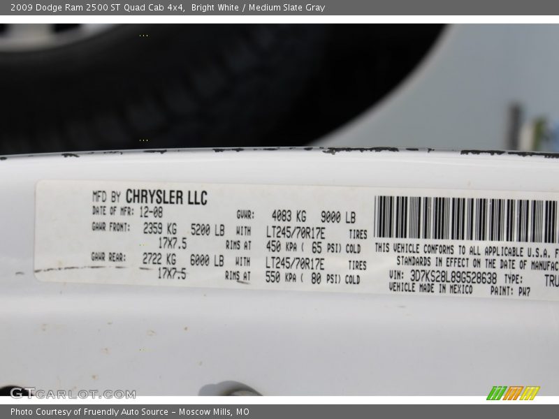 Bright White / Medium Slate Gray 2009 Dodge Ram 2500 ST Quad Cab 4x4
