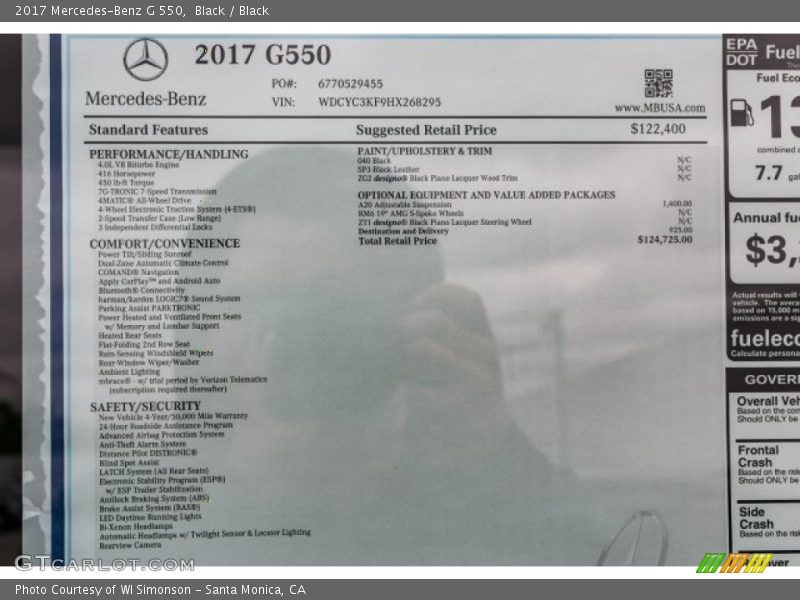  2017 G 550 Window Sticker