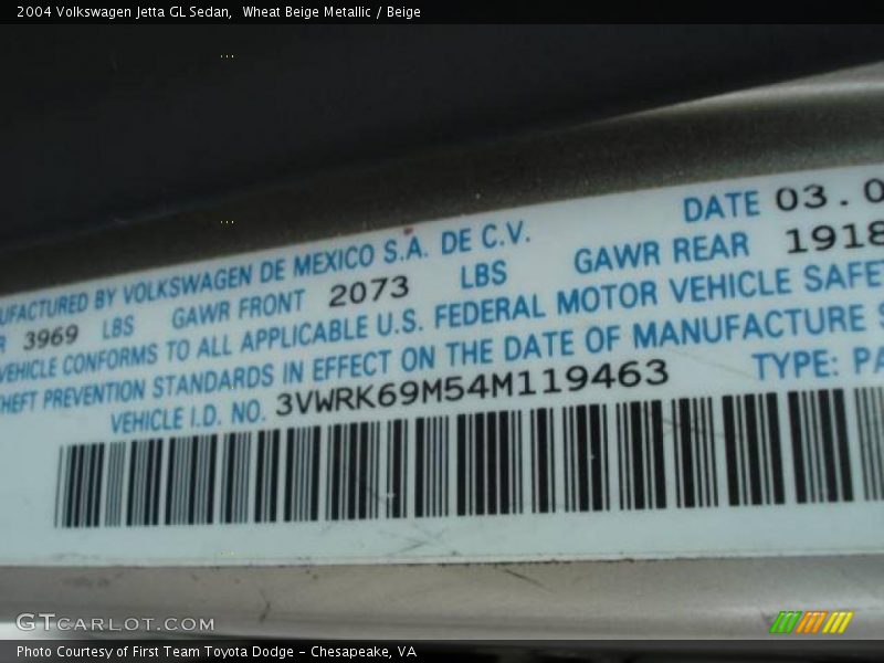 Wheat Beige Metallic / Beige 2004 Volkswagen Jetta GL Sedan