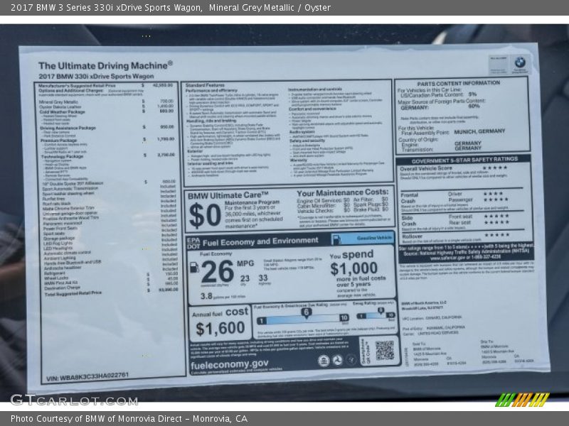  2017 3 Series 330i xDrive Sports Wagon Window Sticker