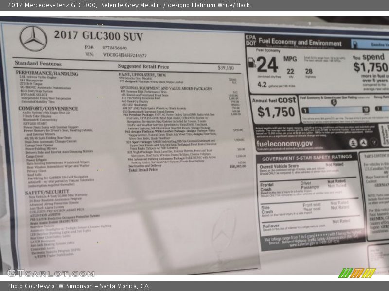  2017 GLC 300 Window Sticker