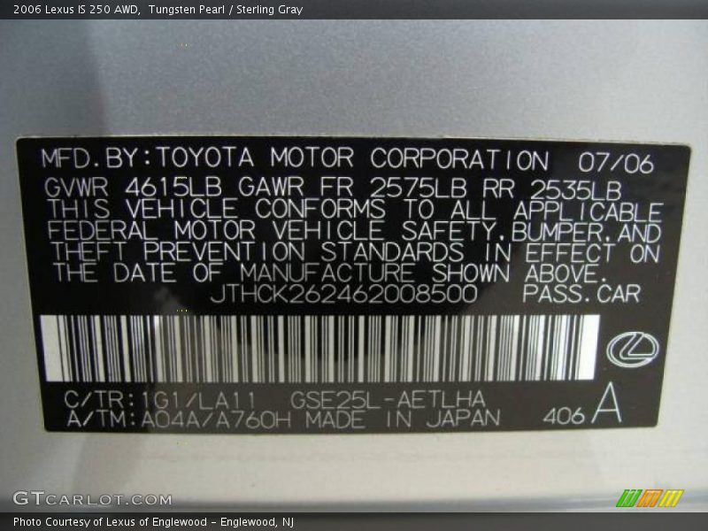 Tungsten Pearl / Sterling Gray 2006 Lexus IS 250 AWD