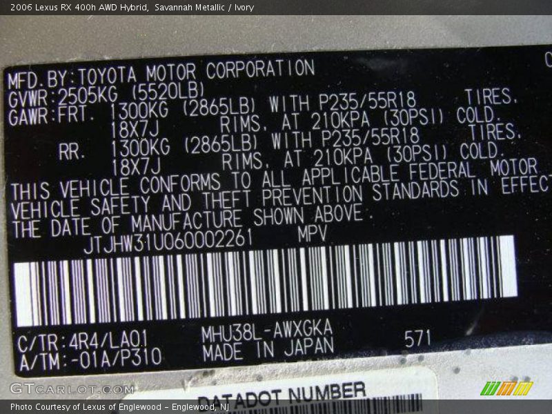 Savannah Metallic / Ivory 2006 Lexus RX 400h AWD Hybrid