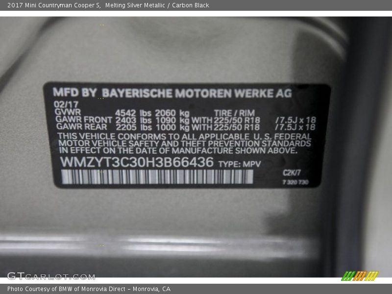 Melting Silver Metallic / Carbon Black 2017 Mini Countryman Cooper S