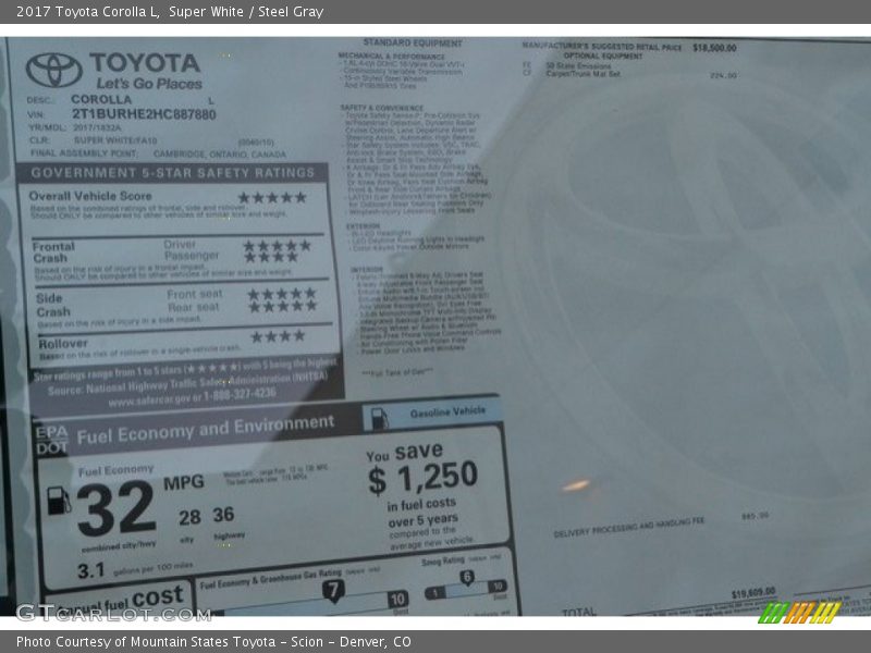 Super White / Steel Gray 2017 Toyota Corolla L