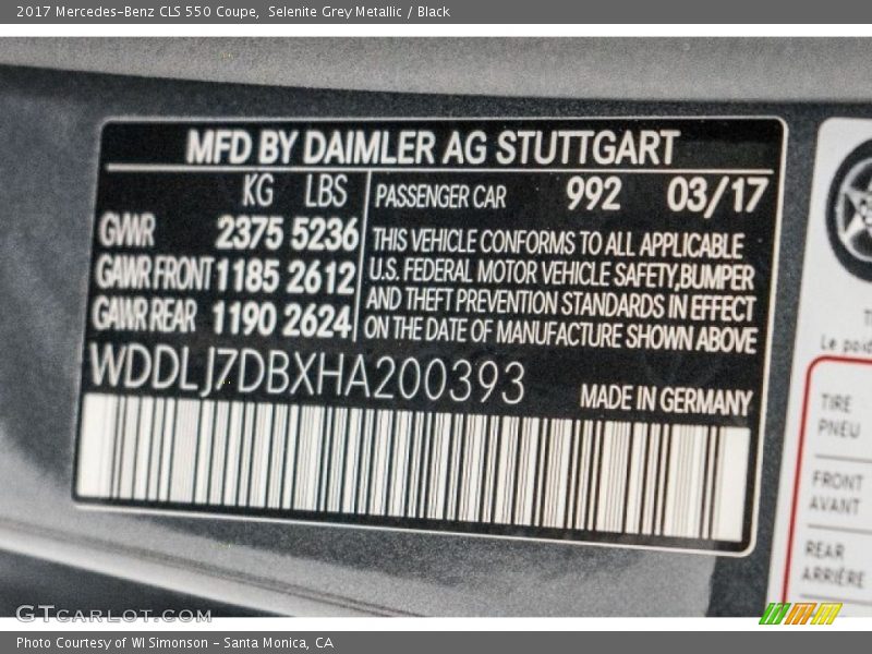 Selenite Grey Metallic / Black 2017 Mercedes-Benz CLS 550 Coupe