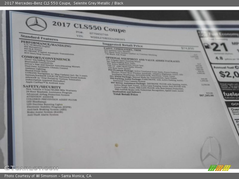 Selenite Grey Metallic / Black 2017 Mercedes-Benz CLS 550 Coupe