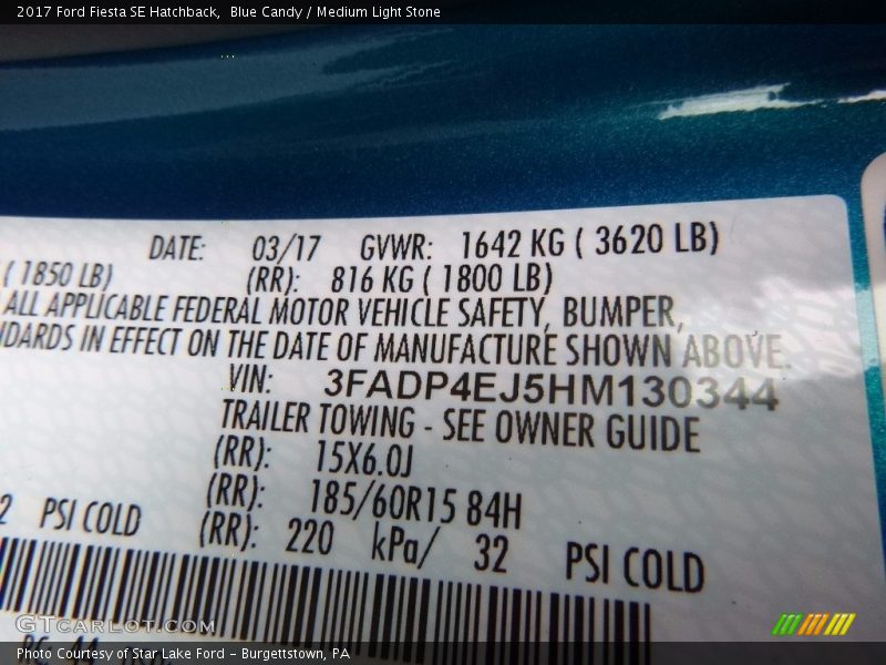 Blue Candy / Medium Light Stone 2017 Ford Fiesta SE Hatchback