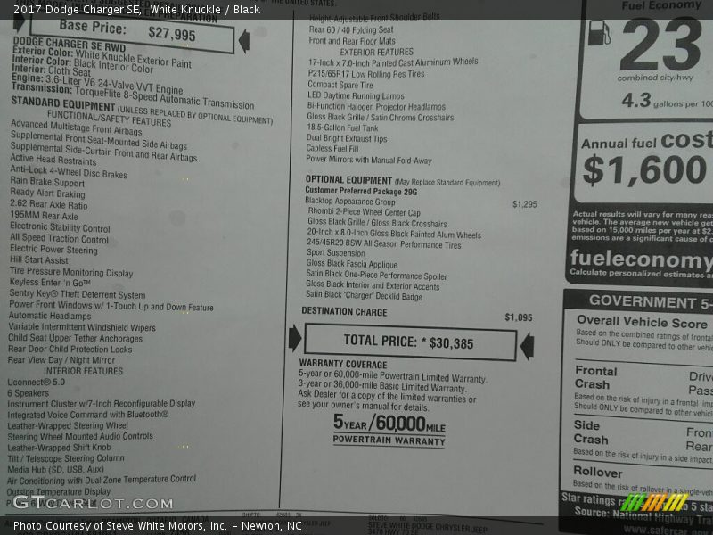 White Knuckle / Black 2017 Dodge Charger SE