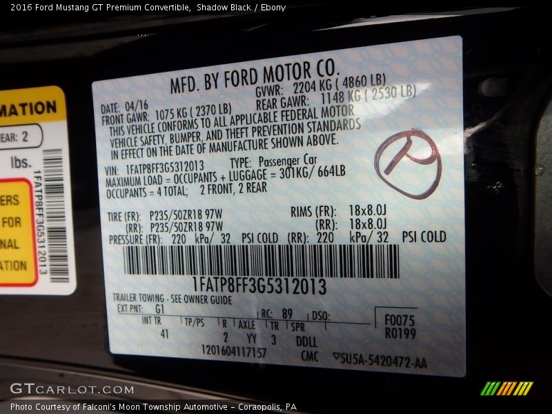 Shadow Black / Ebony 2016 Ford Mustang GT Premium Convertible