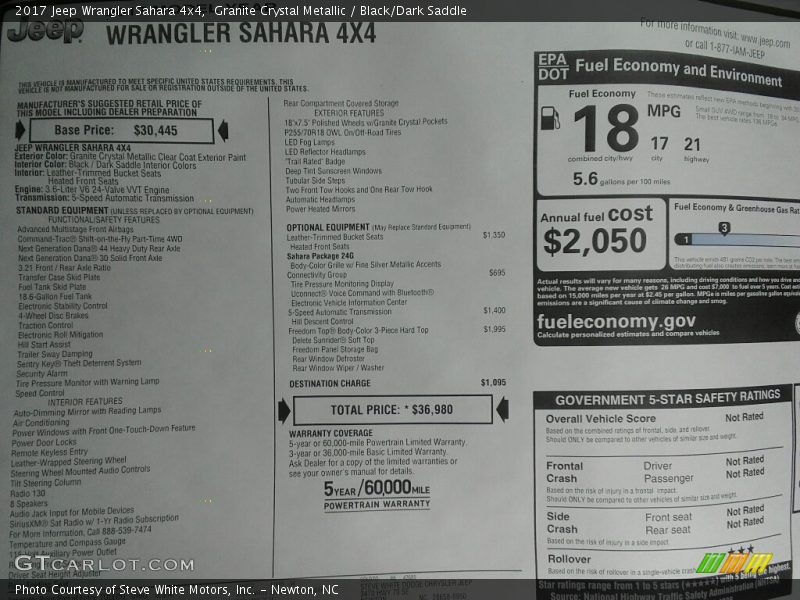 Granite Crystal Metallic / Black/Dark Saddle 2017 Jeep Wrangler Sahara 4x4