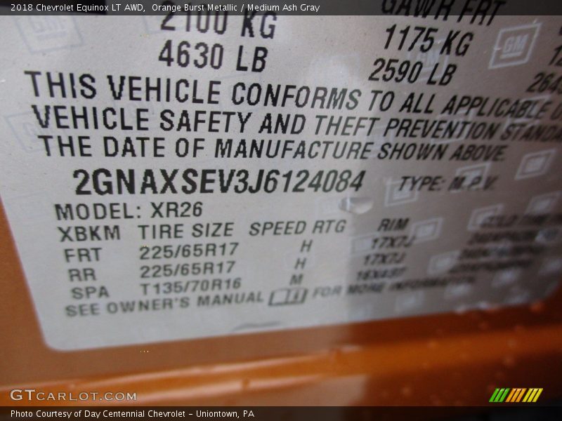 Orange Burst Metallic / Medium Ash Gray 2018 Chevrolet Equinox LT AWD