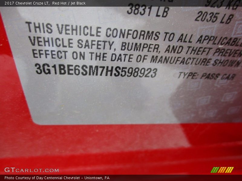 Red Hot / Jet Black 2017 Chevrolet Cruze LT