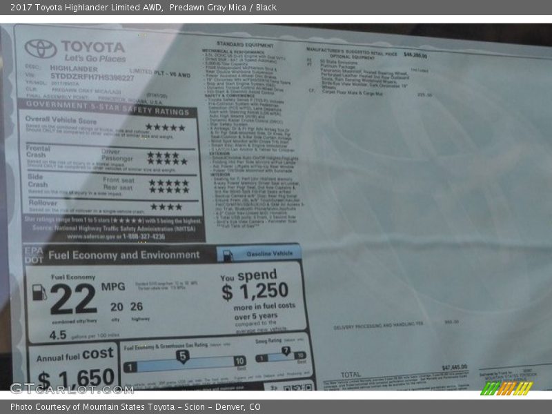 Predawn Gray Mica / Black 2017 Toyota Highlander Limited AWD