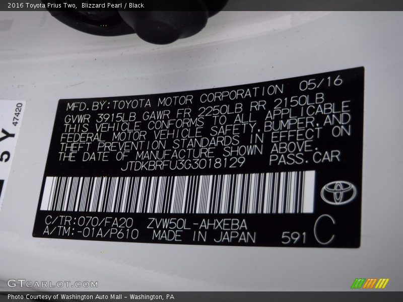 2016 Prius Two Blizzard Pearl Color Code 070