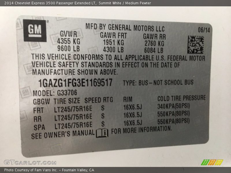 Summit White / Medium Pewter 2014 Chevrolet Express 3500 Passenger Extended LT