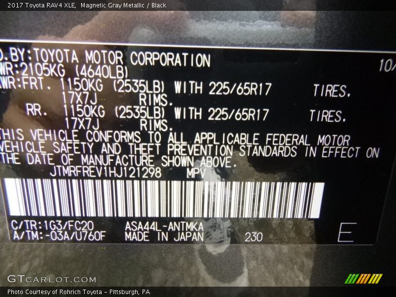 Magnetic Gray Metallic / Black 2017 Toyota RAV4 XLE