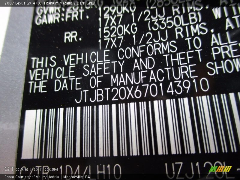 Titanium Metallic / Dark Gray 2007 Lexus GX 470