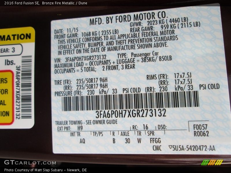 Bronze Fire Metallic / Dune 2016 Ford Fusion SE