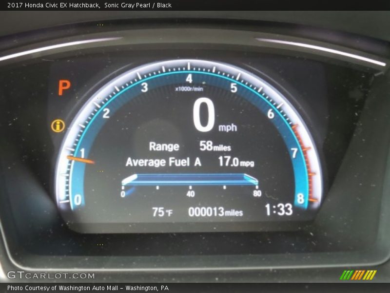 Sonic Gray Pearl / Black 2017 Honda Civic EX Hatchback