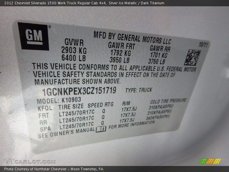 Silver Ice Metallic / Dark Titanium 2012 Chevrolet Silverado 1500 Work Truck Regular Cab 4x4