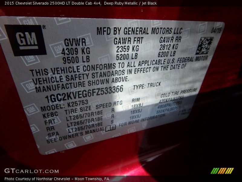 Deep Ruby Metallic / Jet Black 2015 Chevrolet Silverado 2500HD LT Double Cab 4x4
