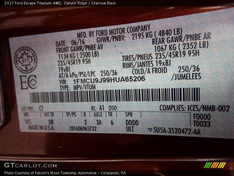 Canyon Ridge / Charcoal Black 2017 Ford Escape Titanium 4WD
