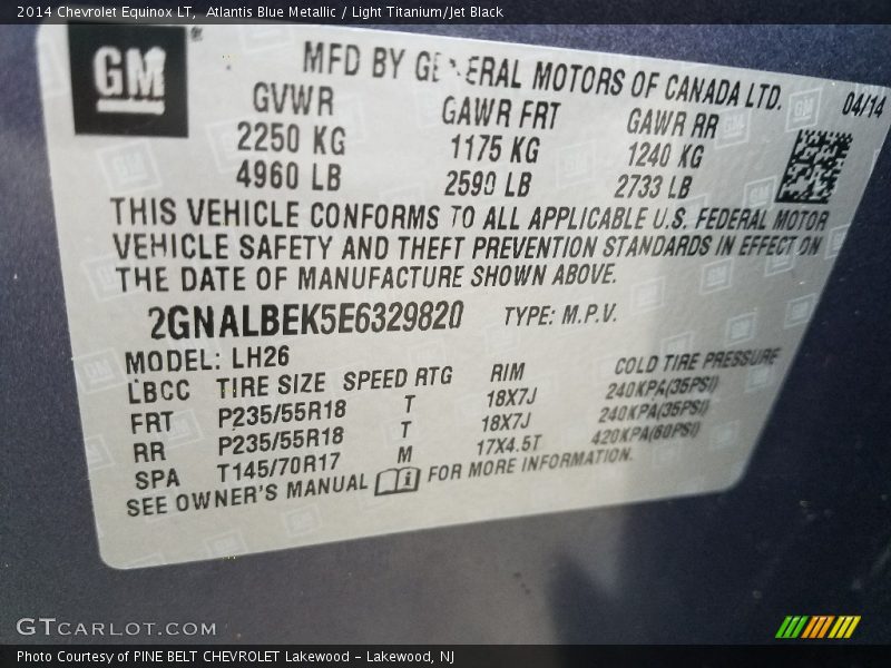 Atlantis Blue Metallic / Light Titanium/Jet Black 2014 Chevrolet Equinox LT