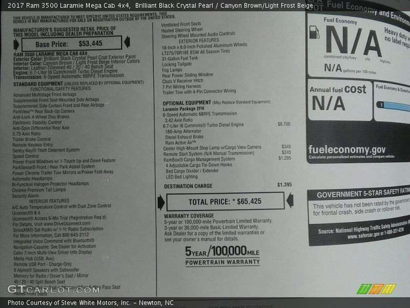 Brilliant Black Crystal Pearl / Canyon Brown/Light Frost Beige 2017 Ram 3500 Laramie Mega Cab 4x4
