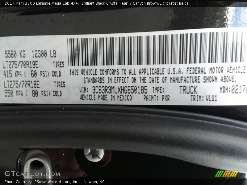Brilliant Black Crystal Pearl / Canyon Brown/Light Frost Beige 2017 Ram 3500 Laramie Mega Cab 4x4