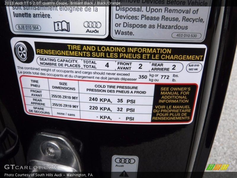 Brilliant Black / Black/Orange 2013 Audi TT S 2.0T quattro Coupe