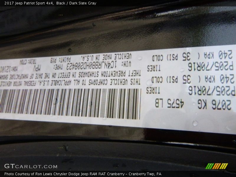 Black / Dark Slate Gray 2017 Jeep Patriot Sport 4x4