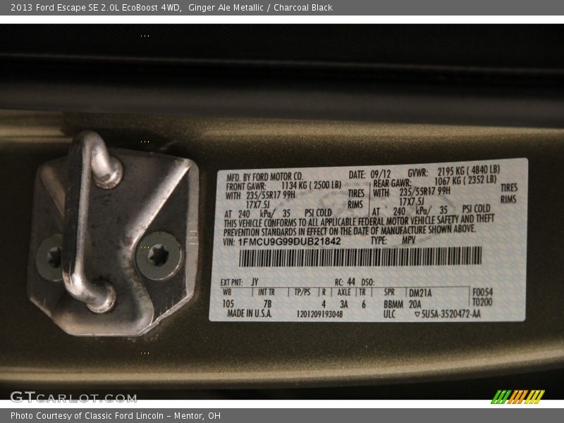2013 Escape SE 2.0L EcoBoost 4WD Ginger Ale Metallic Color Code JY